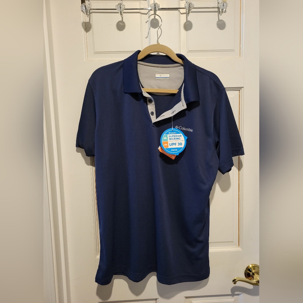 NWT Columbia Men's Navy Polo Shirt With UPF 30
